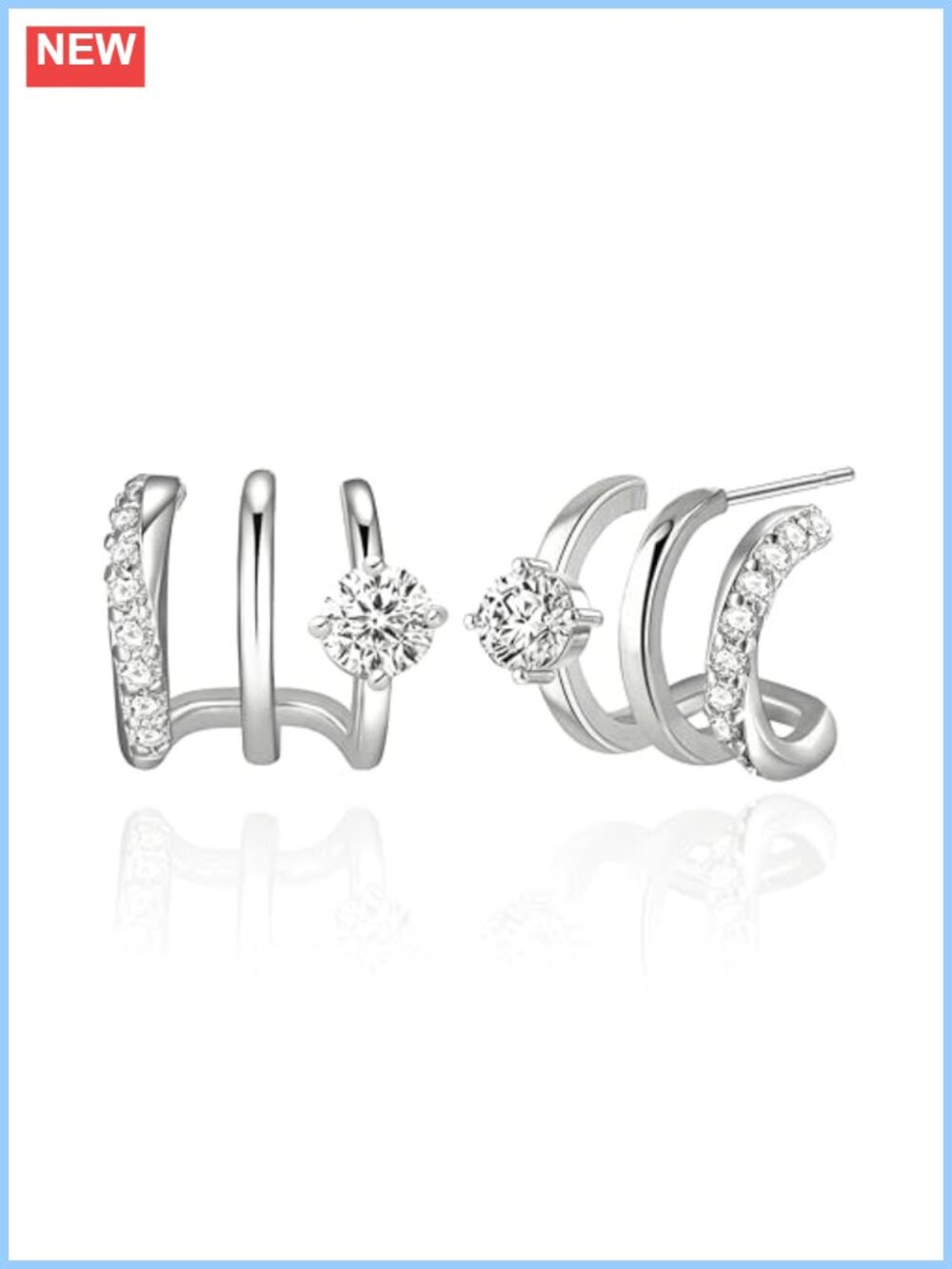 14K Gold Plated Triple Huggie Hoop Earrings Women Illusion Stud